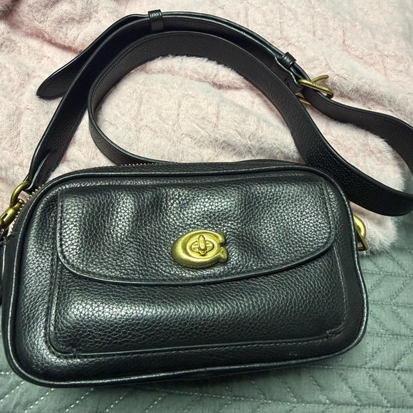 Black Leather Coach Crossbody Bag with Gold Hardware - Picture 4 of 8